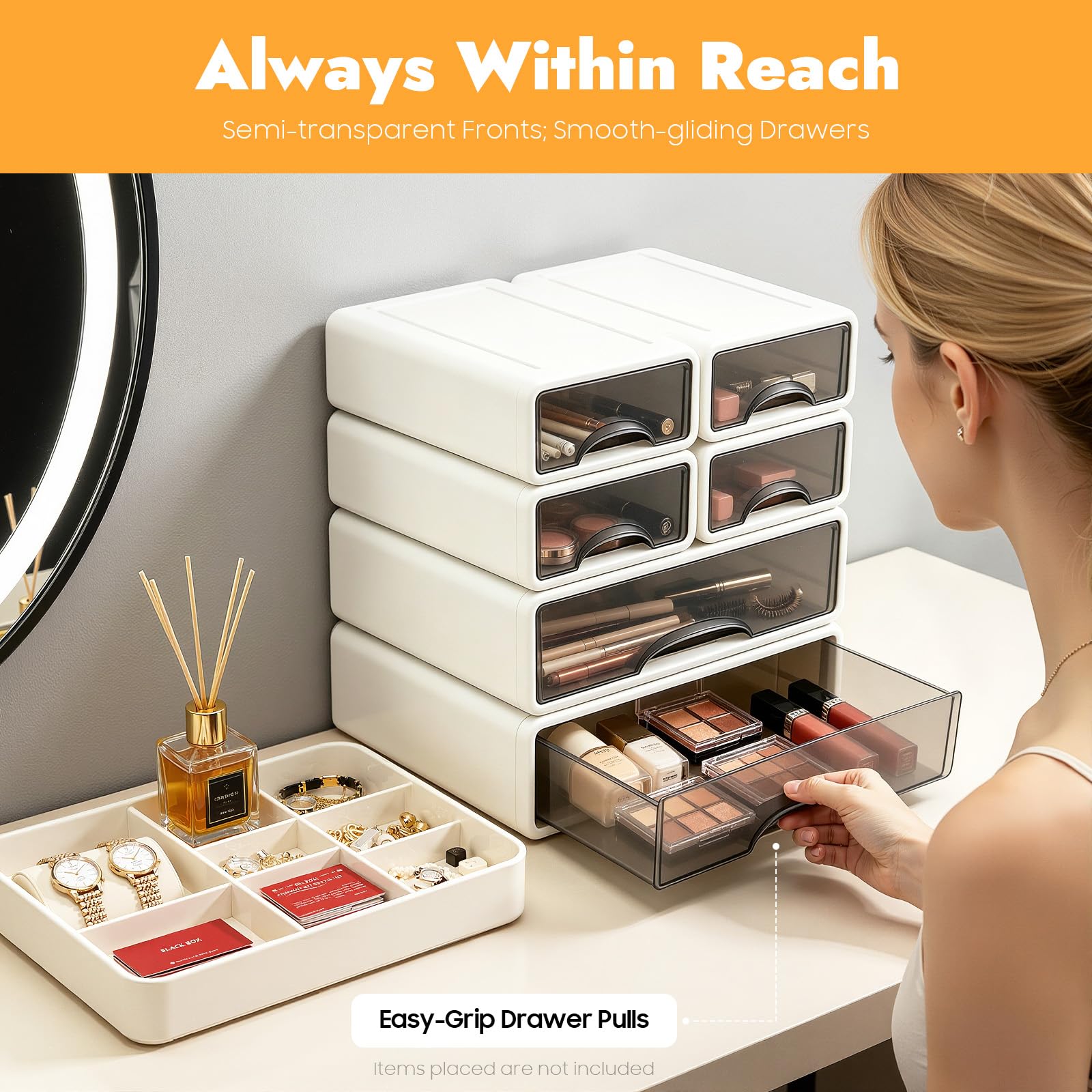 6 organizer da scrivania, cassetti con design semitrasparente e design a scatto, forte stabilità per famiglia, ufficio