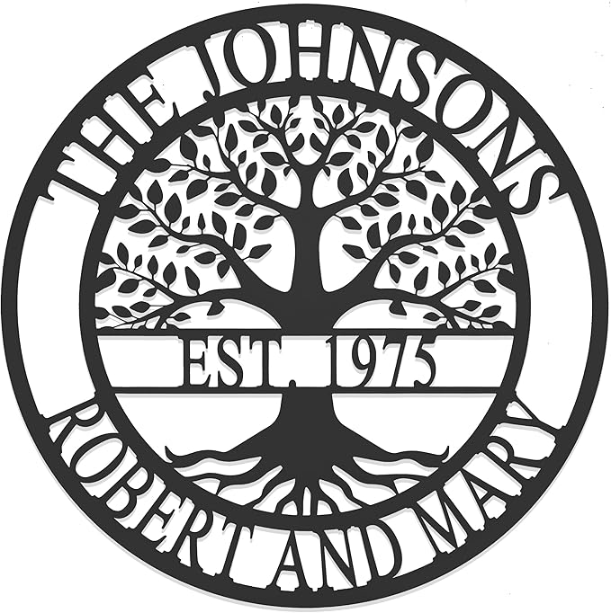 Established Family Tree Metal Sign – Custom Last Name Wall Decor for Home, Established Family Name Sign, Personalized Home Tree Wall Art (15")