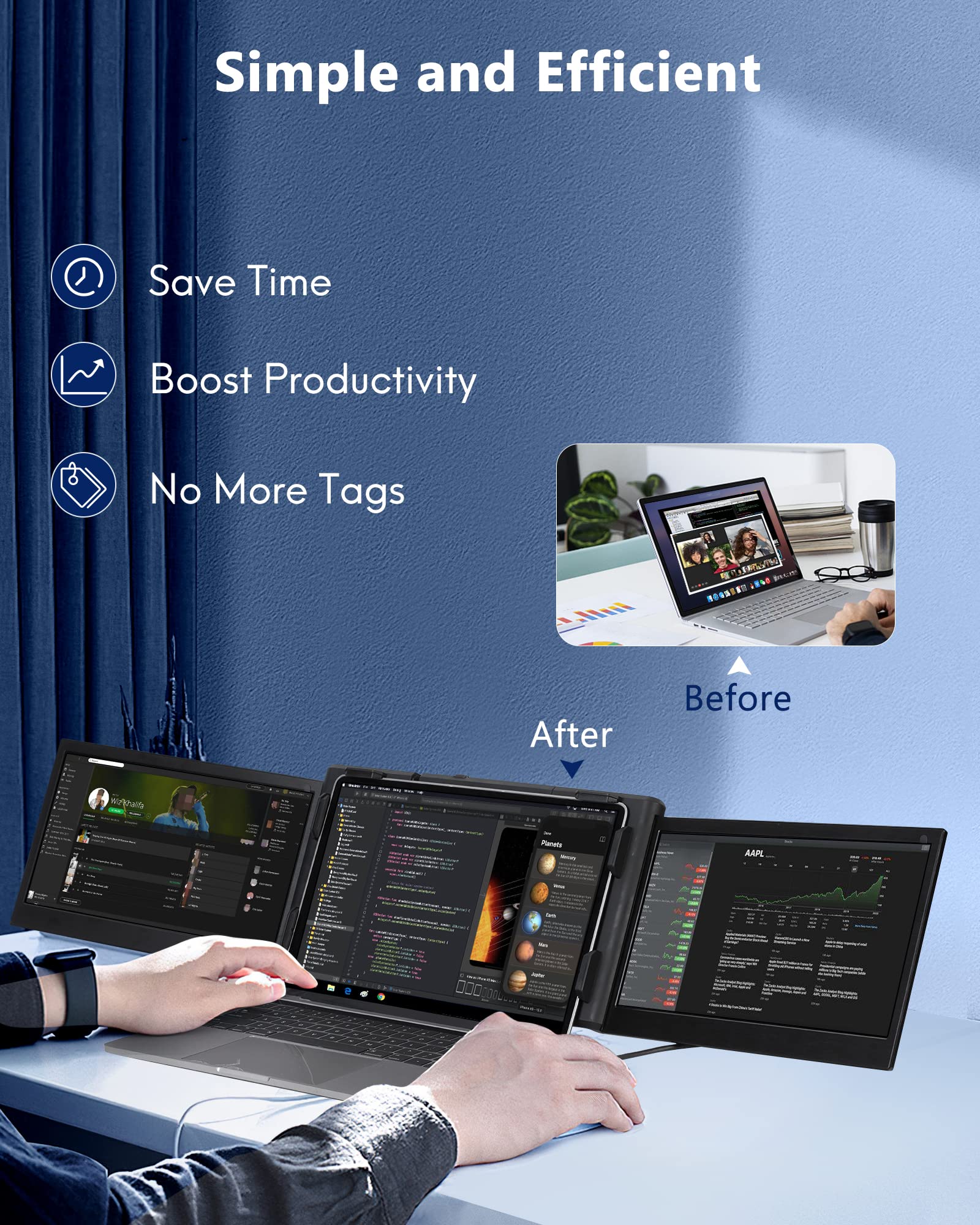Alecewey Triple Portable Monitor for Laptop Screen Extender - Dettaglio