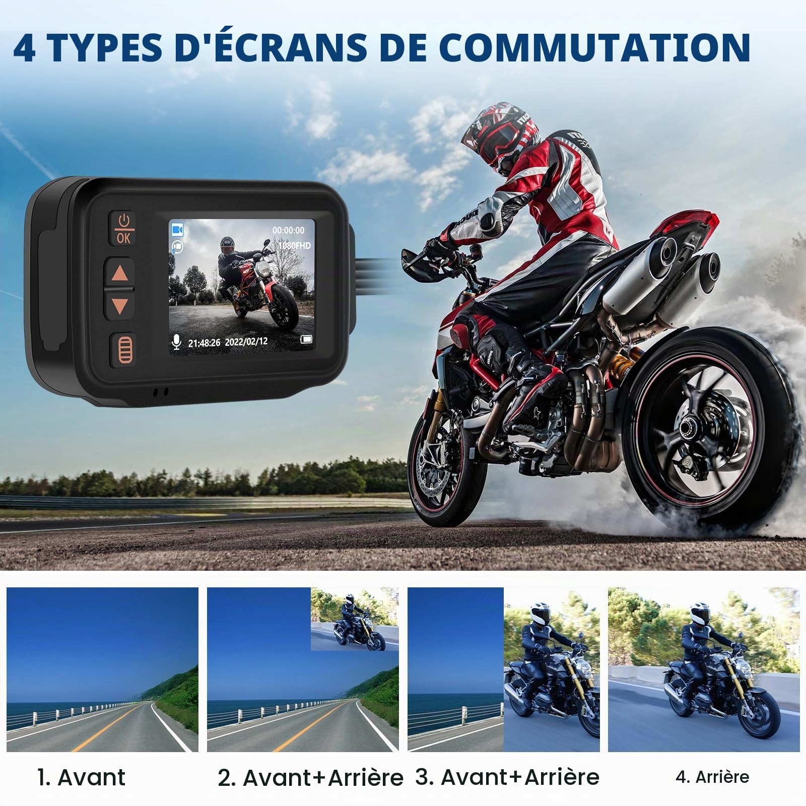 【2026 NOUVEAUTÉ】 CAMECHO 1080P Dashcam pour Moto avec Caméra Avant + Arrière, 2 Pouces IPS HD Écran Voiture Dash Cam Moto avec IP65, Détection de Mouvement, Surveillance Parking pour Universel Motos