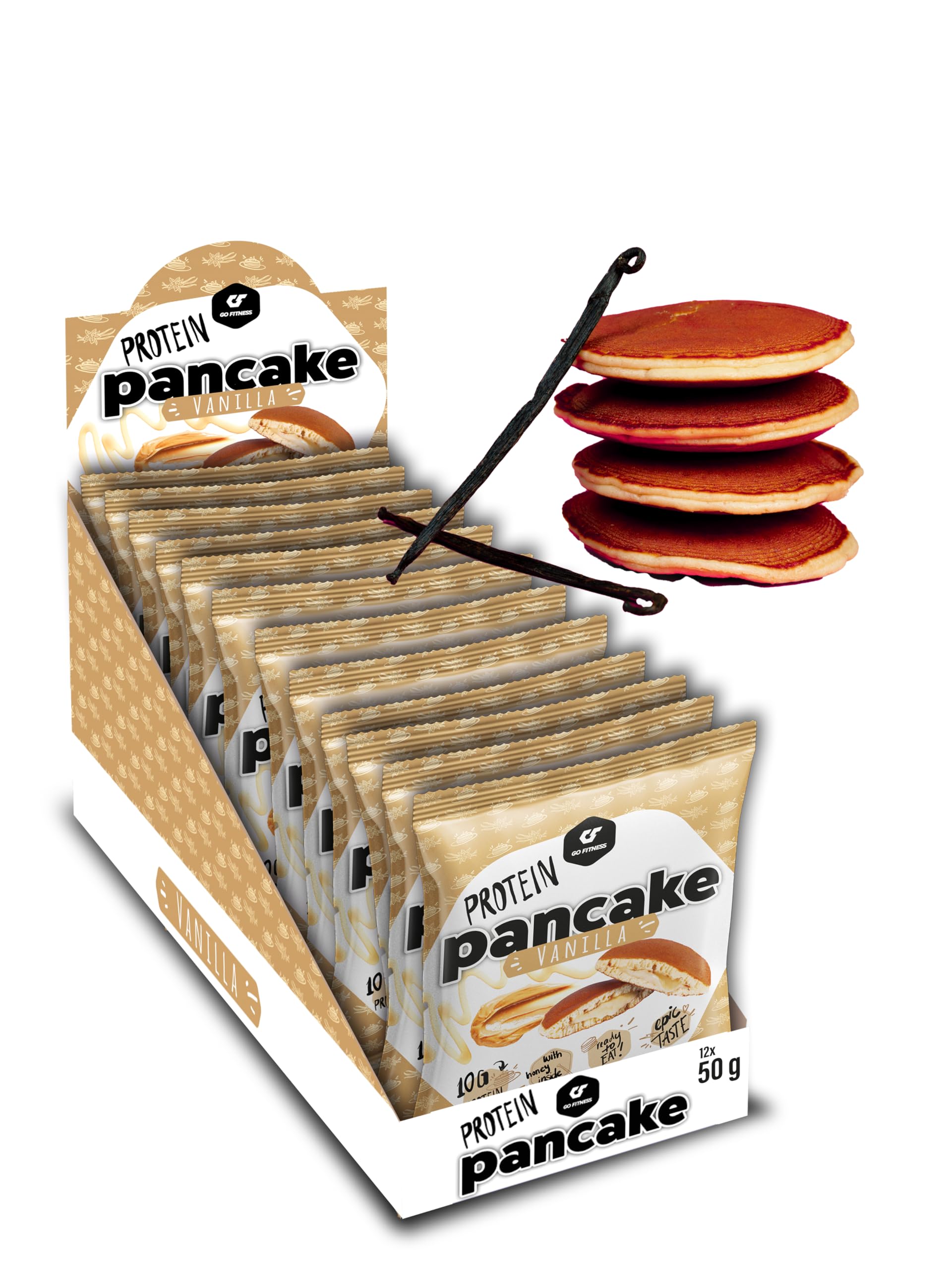 Go Fitness 12 Protein Pancakes - High Protein Snack, Freshly Baked & Extremely Delicious - Protein Bar Alternative with 10 g Protein Per Pancake (Vanilla)