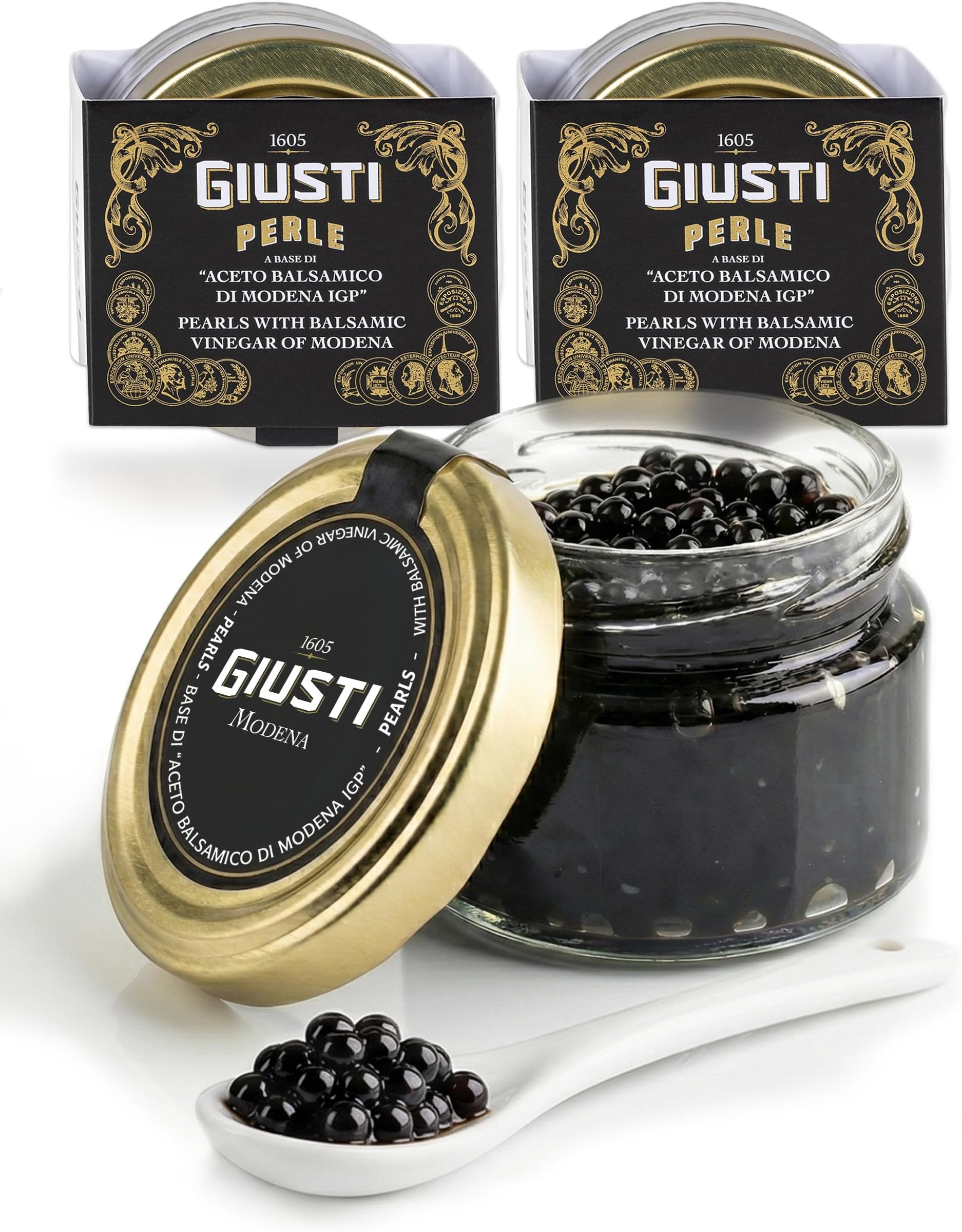 Giusti Balsamic Vinegar Pearls – Authentic Italian Gourmet Aceto Balsamico di Modena Caviar for Finishing on Meats, Salads, Seafood, Desserts, & Cocktails, Premium Garnish – 1.35 oz (40 g) - Pack of 2