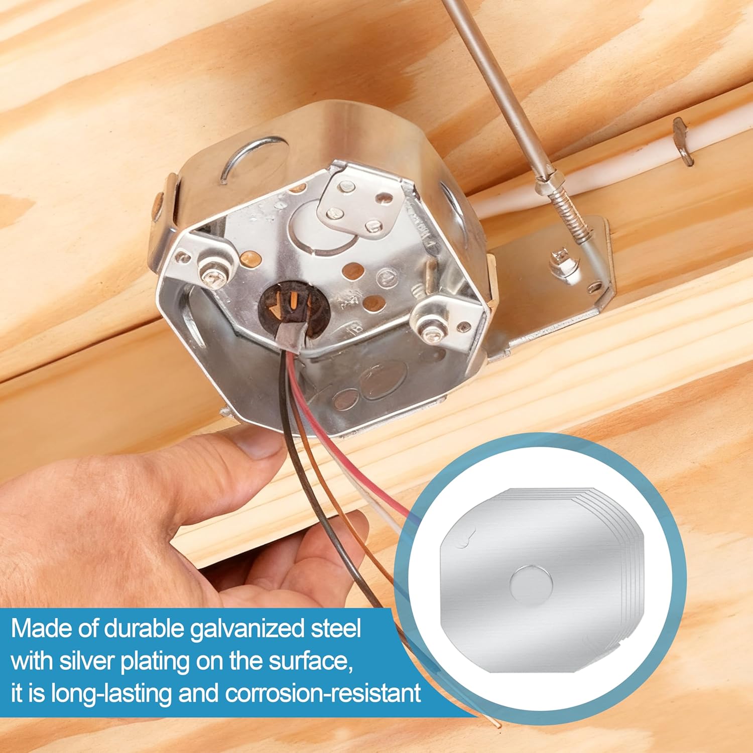 Octagon Electrical Box Cover, 1/2 Inch Knockout, 4 Inch Box Compatible, Galvanized Steel, 6-Pack