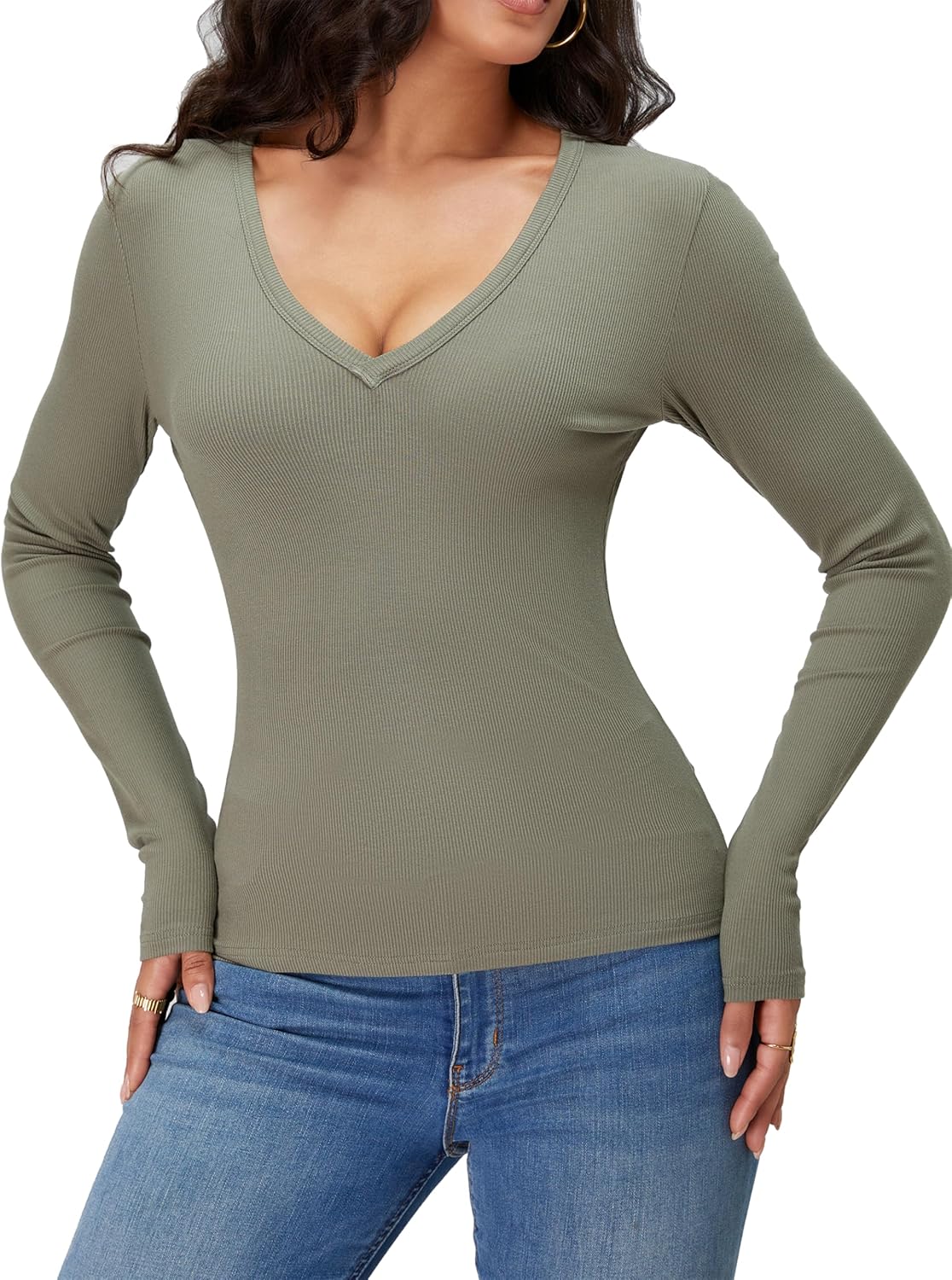 iGENJUN Women Long Sleeve V Neck Shirts for Women Business Casual Work Top Knit Slim Fit for Fall - Image 3