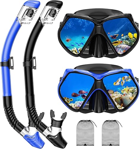 Equipo de esnórquel para adultos, juego de esnórquel máscara de buceo, gafas de natación para adultos con cubierta de nariz, vidrio templado HD