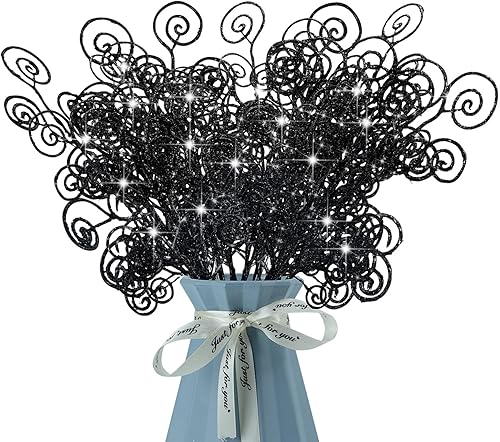 24 piezas de adornos de Navidad con purpurina, palitos decorativos, palillos de caramelos, ramitas rizadas para Halloween, ramas de árbol de