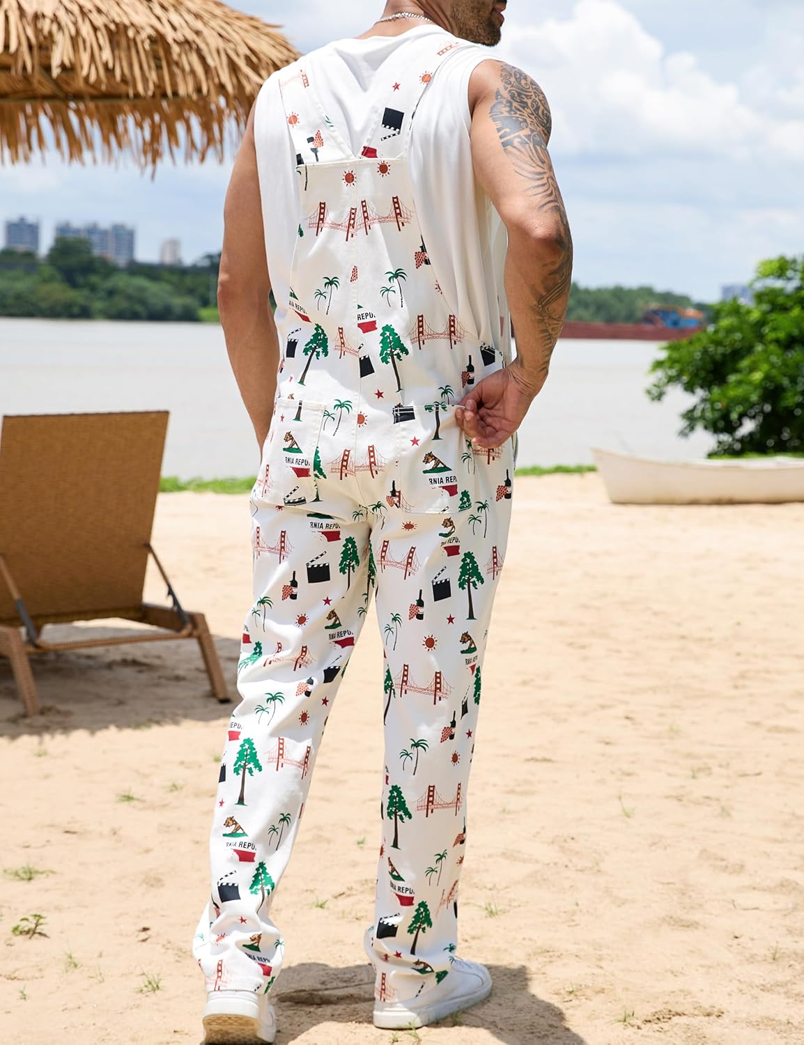 Bindefon Overalls for Men Festival Jumpsuit Printed Pants Bib Coveralls Holiday Gifts