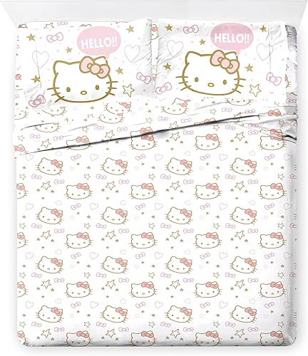 Miniatura 5 de Jay Franco Hello Kitty - Juego de edredón tamaño Queen, ropa de cama de 7 piezas, incluye juego de sábanas y fundas de almohada, ropa de cama rosa