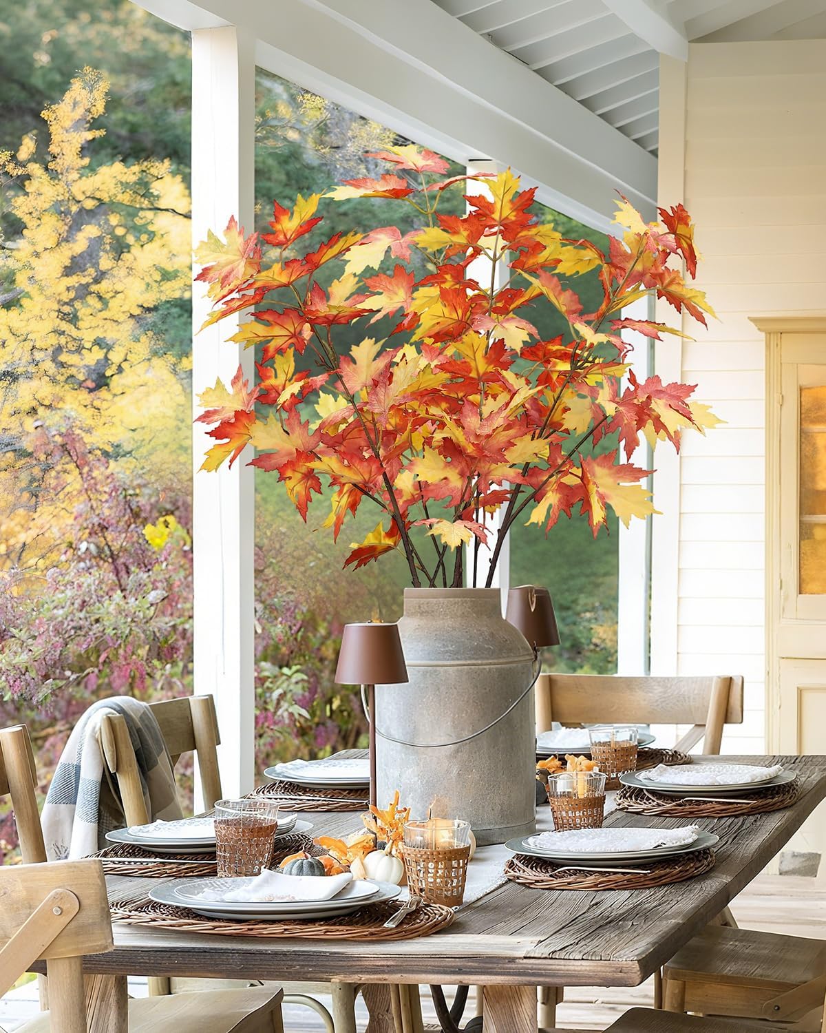 DuHouse 6 pcs  Artificial Maple Leaves Branches, Fall Faux Maple Leaf Stems for Vase, Autumn Decorations for Home, Thanksgiving, Halloween, Wedding Centerpiece Decor