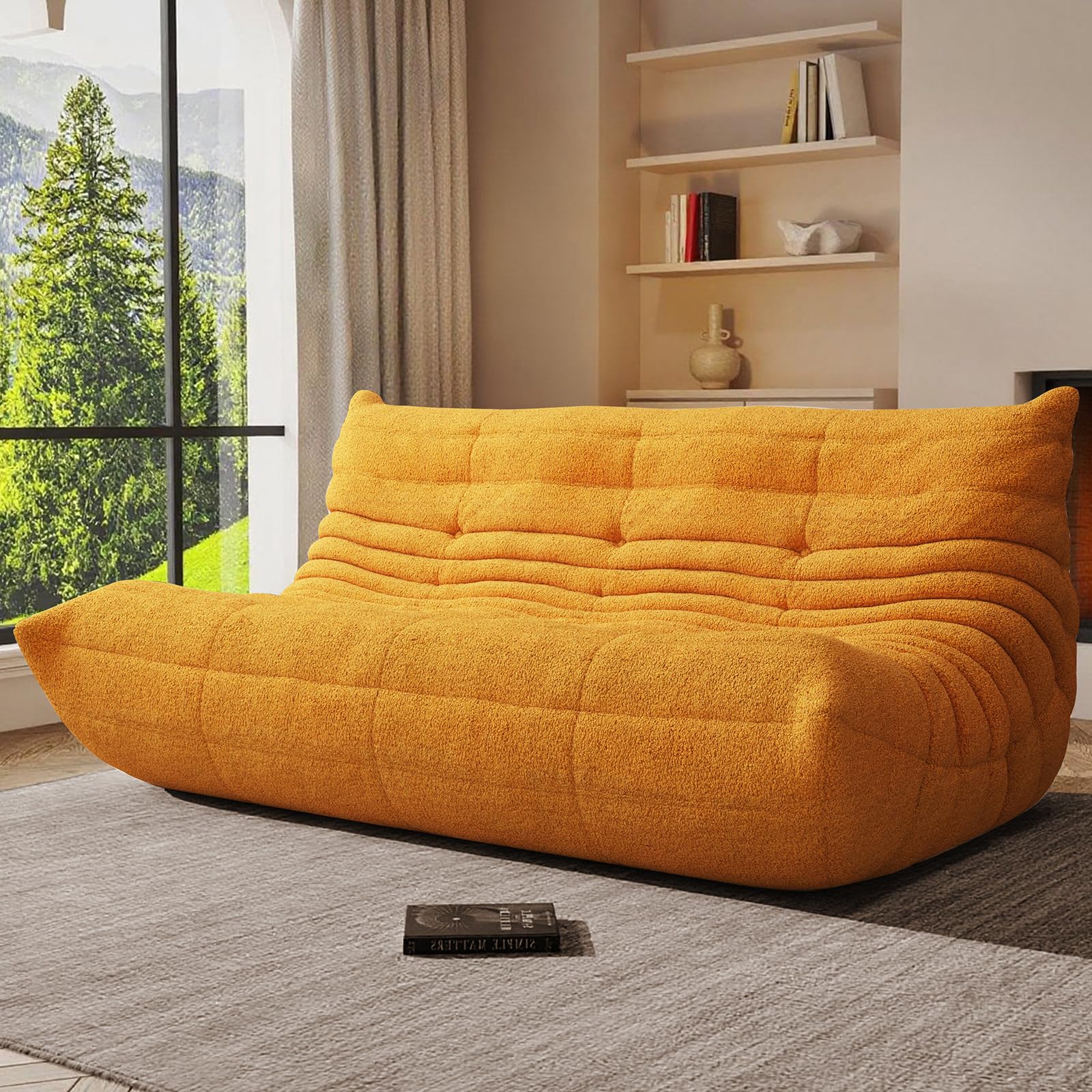 Giant Bean Bag Chair, Oversized Cloud Soft Memory Foam Bean Bag Sofa, Vacuum Compressed No Assembly Comfortable Lounge Couch for Living Room Family Rest Leisure Use(Yellow, 3-Seater)