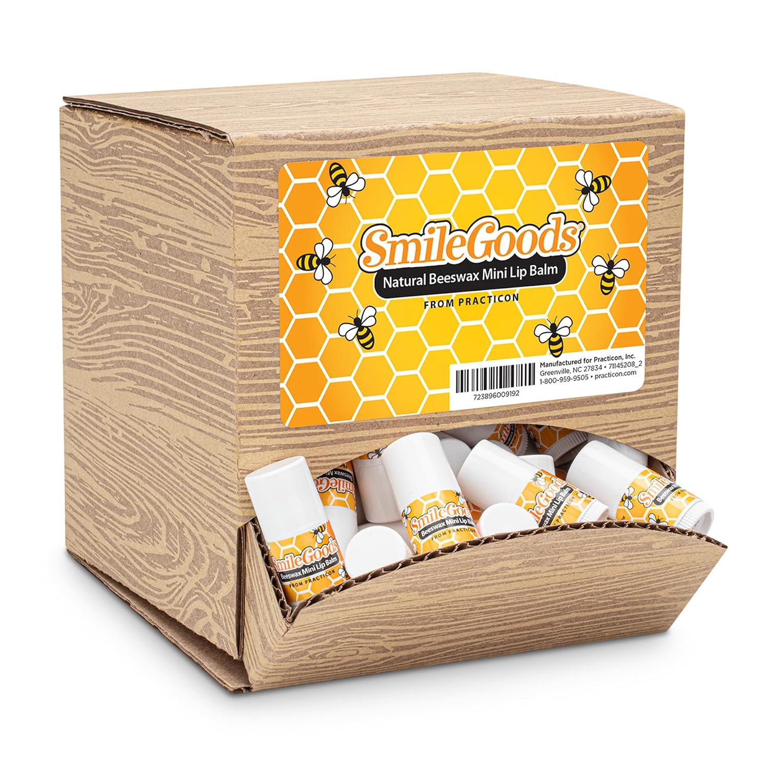 SmileGoods Natural Beeswax Mini Lip Balms with Dispenser Box, 120 Count