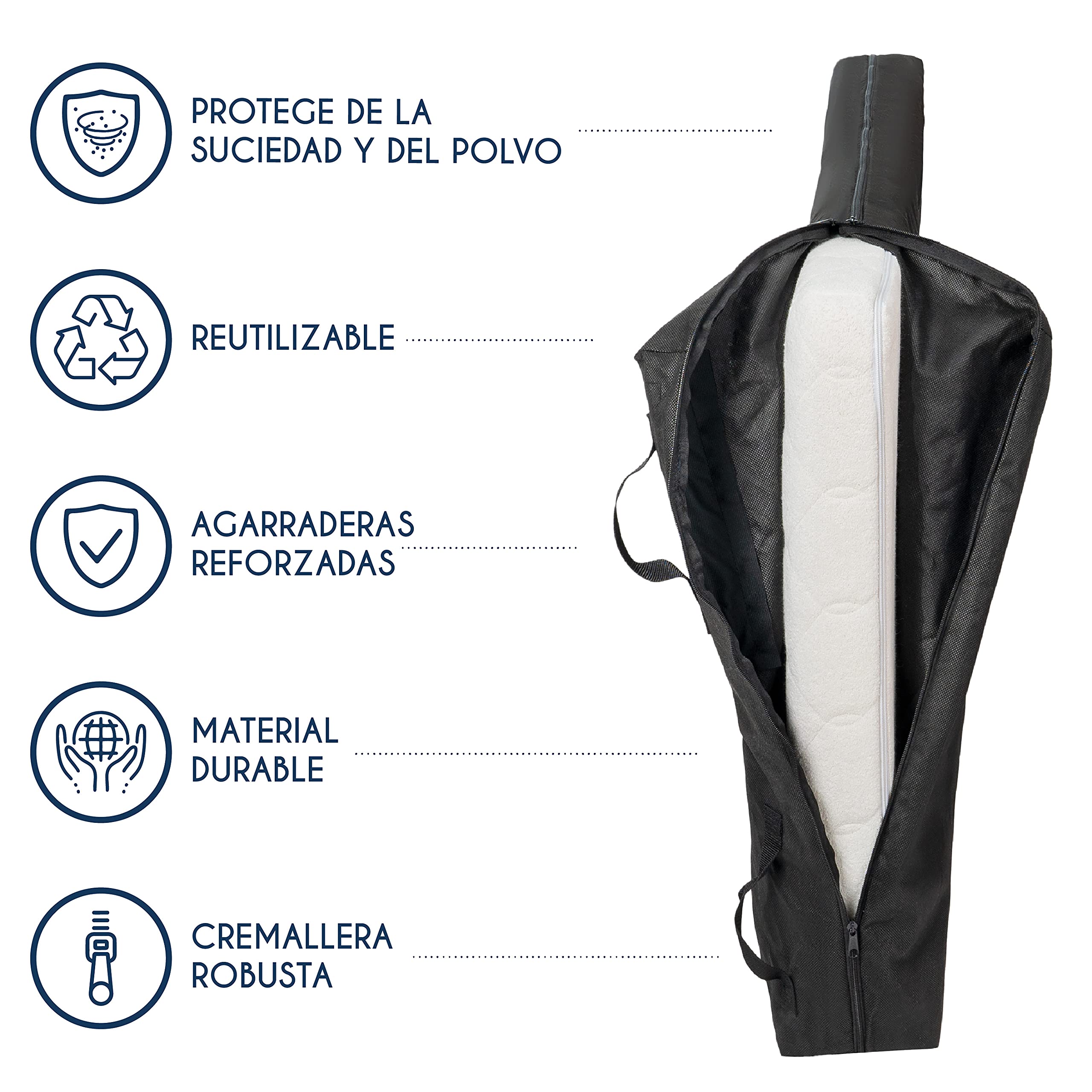 Funda Colchon Impermeable 200x200 Made in Europe & Oeko-Tex para Mudanza y Amacenamiento Dreamzie - Cremallera de 30cm de Espesor con 4 Asas