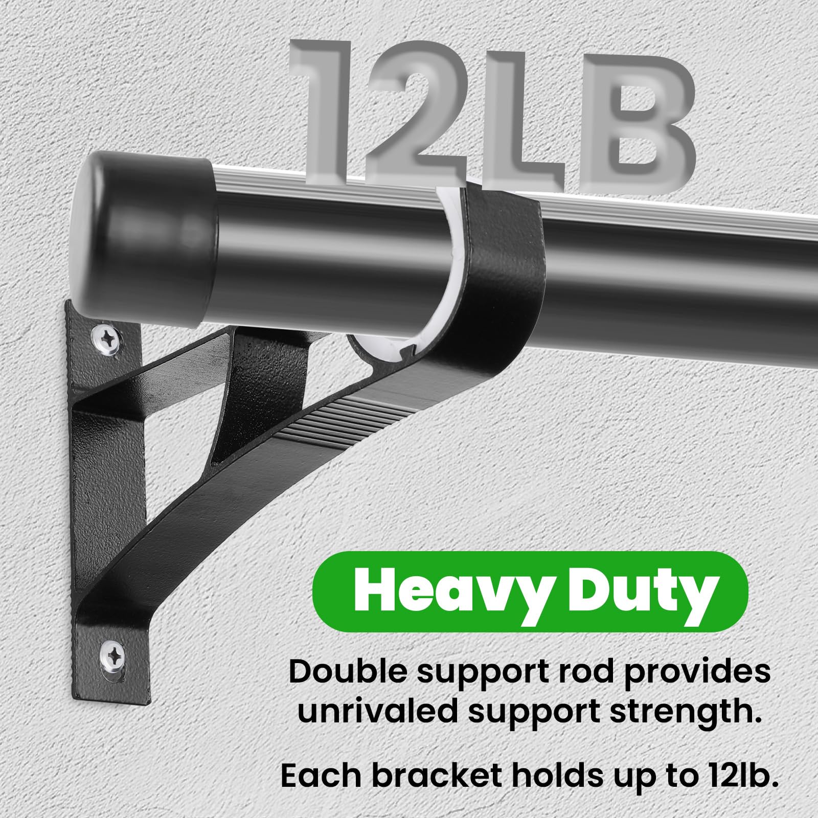 Lot de 24 supports de tringle à rideaux robustes avec vis, supports muraux pour tringle à rideau – Convient aux tringles à rideaux de 2,5 cm, alliage d'aluminium noir avec plastique ABS
