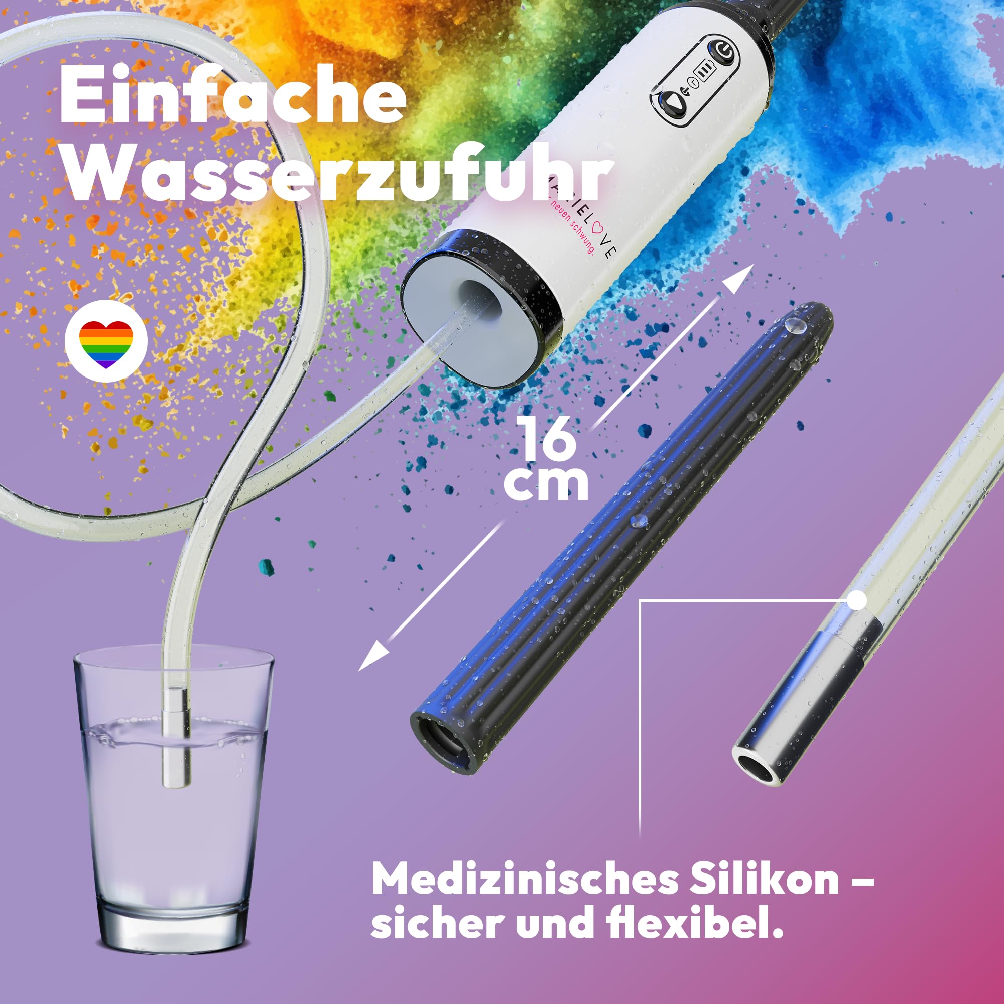 marielove Analdusche & Intimdusche 18cm auch Reinigung für Sexpuppen, Torsos & Masturbatoren – Stark + Akku + UV Sterilisator – Hygienische Anal Po Spülung & Tiefenreinigung – Version 2025