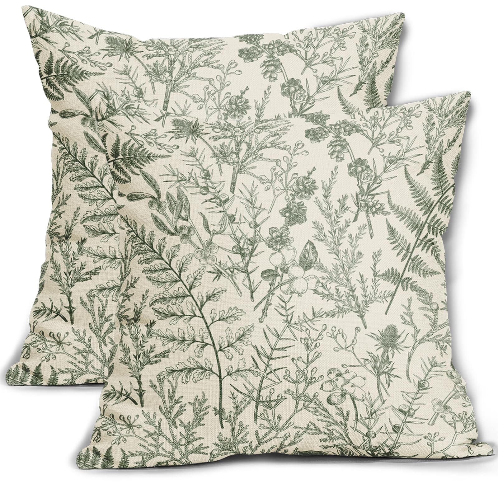 sorfbliss Sage Green Floral Pillow Covers 20x20 Set of 2 Botanical Print Vintage Spring Flower Plant Cream Decorative Throw Pillow Cases Outdoor Farmhouse Cushion Covers Decor for Sofa Couch Bed