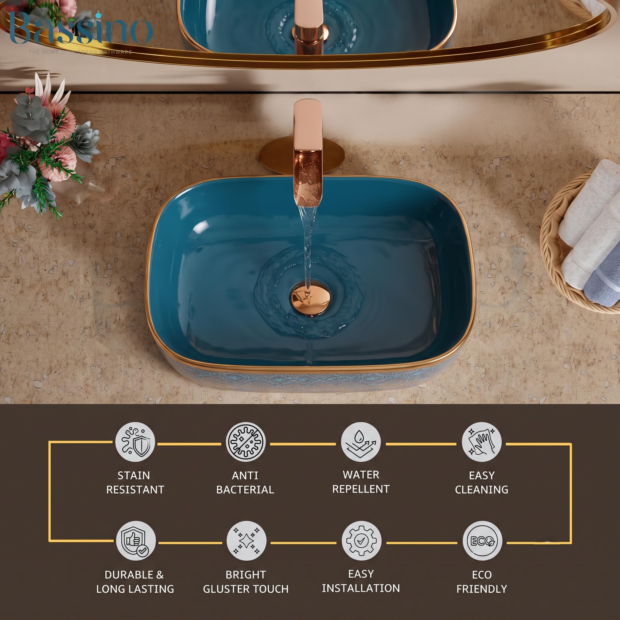 BASSINO Table Top Wash Basin - Glossy Blue & Gold -6 BASSINO Table Top Wash Basin - Glossy Blue & Gold -6