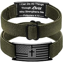 RWQIAN American Flag Cross Bracelet for Men Mens Cross Bracelet Engraved Bible Verse Bracelets Adjustable Elastic Stretch Strap Bracelets for Valentines Day Christian Easter Gifts