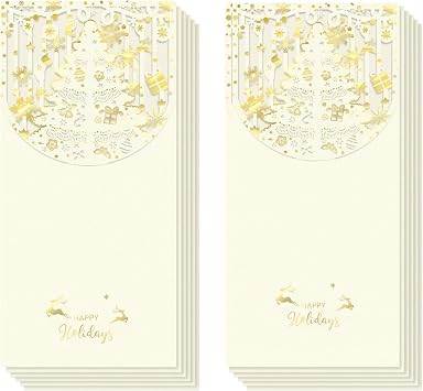 Holidays Christmas Money Holder for Cash Gift 12 Pcs, Xmas Cash Envelopes Money Envelopes with Gold Foil & Laser Cut, Christmas Currency Gift Envelopes Beige
