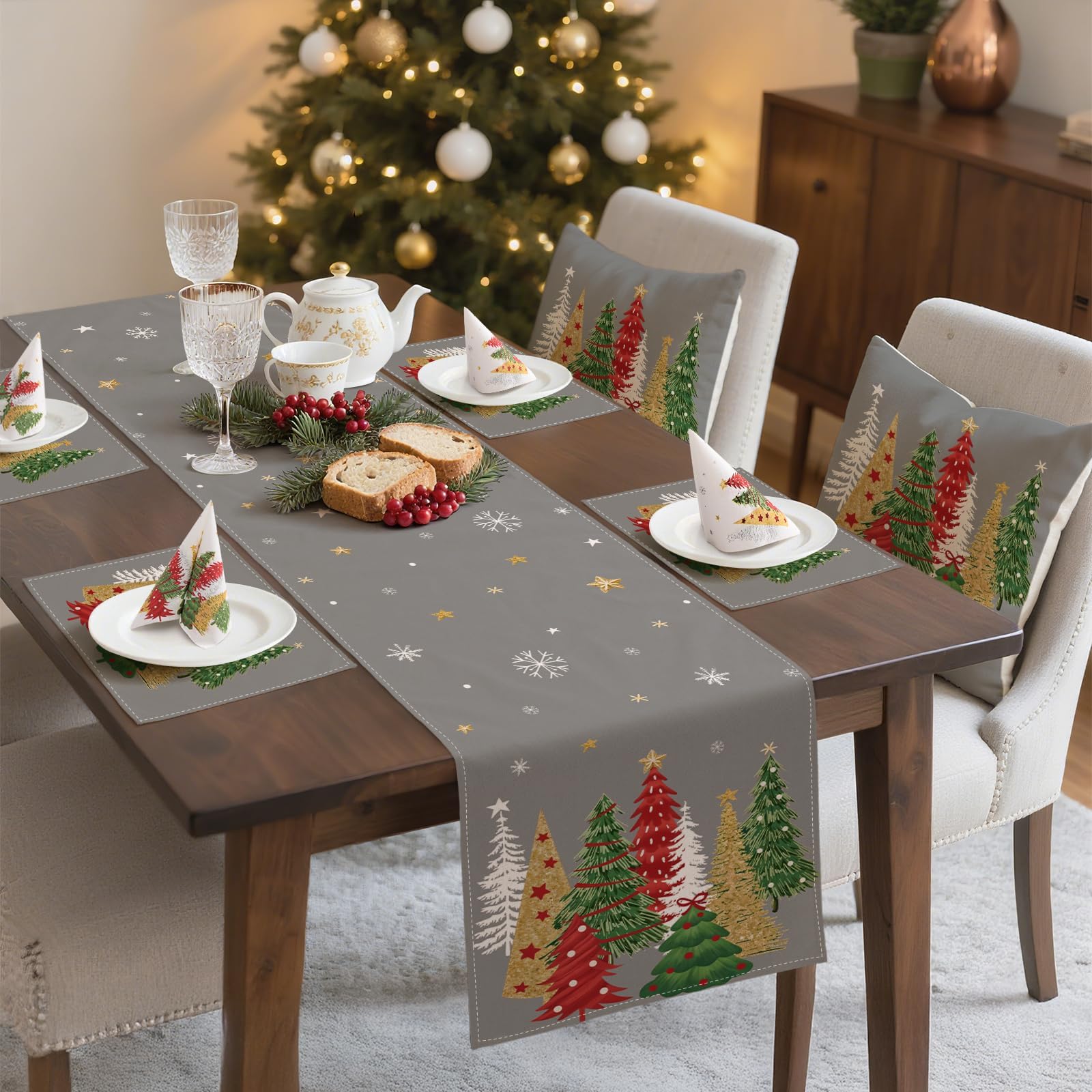 ZWJD Christmas Table Decoration Set, 1 x Table Runner (40 x 140 cm), 4 x Placemats & 1 x Pack of Paper Napkins (20 sheets) - Image 2