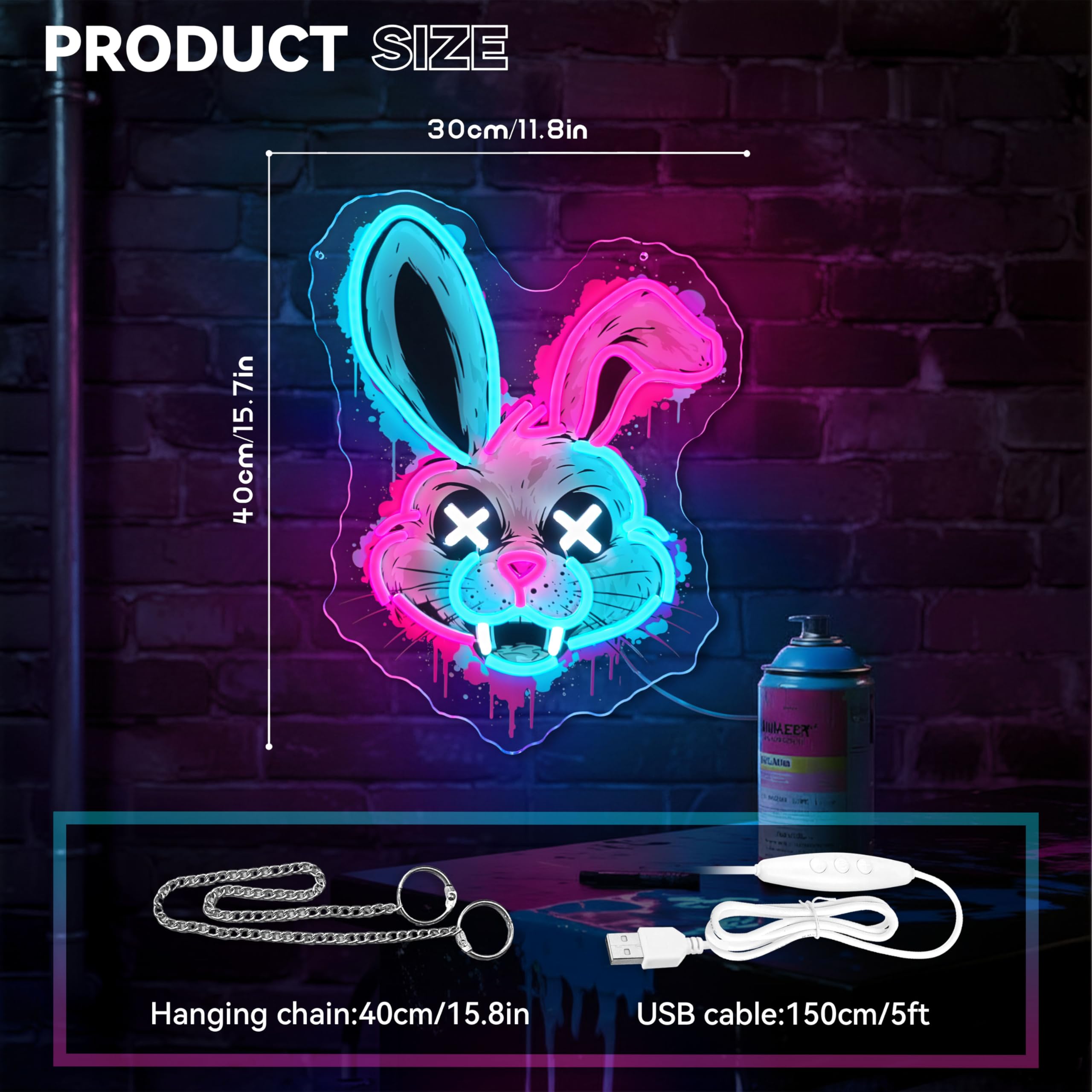 Cyberpunk - Panneau néon pour décoration - Cyberpunk - Lumière néon UV LED - Fonctionnement USB - Avec interrupteur à intensité variable - Pour salle de jeu, chambre à coucher, salon