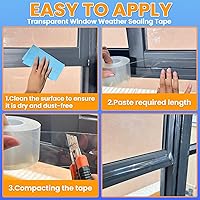 Vista 6 de Cinta de Sellado Transparente para Ventanas contra el Clima 2 Pulgadas x 33 Pies Cinta de Sellado de Aislamiento para Ventanas Transparente Sin