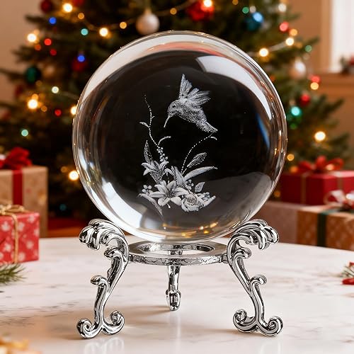 Miniatura 9 de ZEERSHEE 2.362 in 3D Laser Hummingbird Crystal Ball Paperweight Figurines Glass Crystal Ball con soporte de regalo