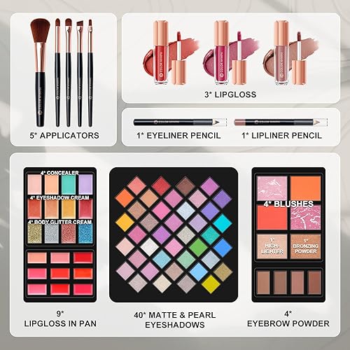 Miniatura 2 de Kit de maquillaje para mujeres, todo en uno, set de regalo de maquillaje para niñas en estuche de cosméticos (blanco) con espejo, kit cosmético