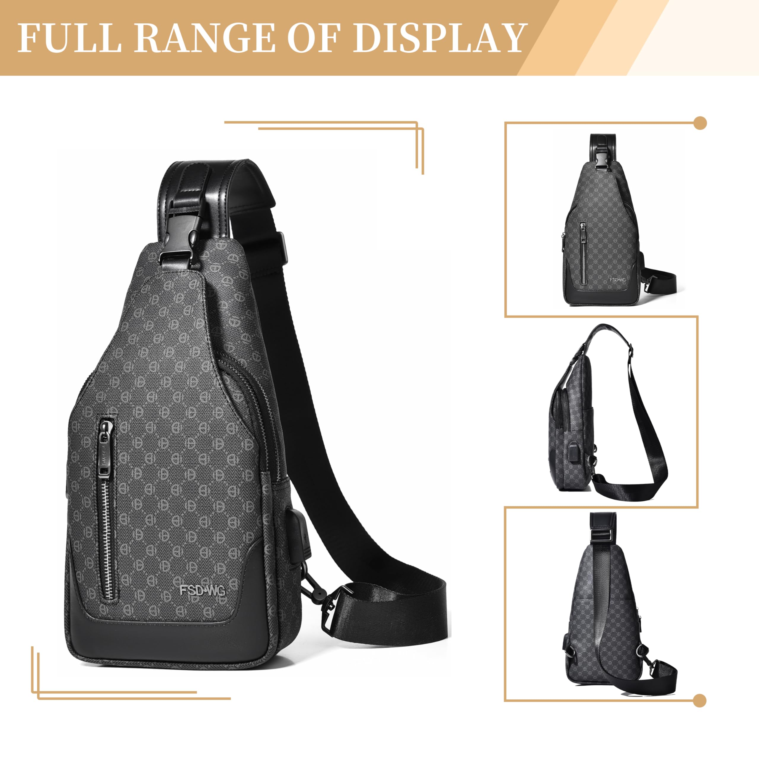 FSD WG - Mochila bandolera para hombre, bolsa de pecho cruzada, bolsa de hombro para viajes, senderismo, resistente al agua