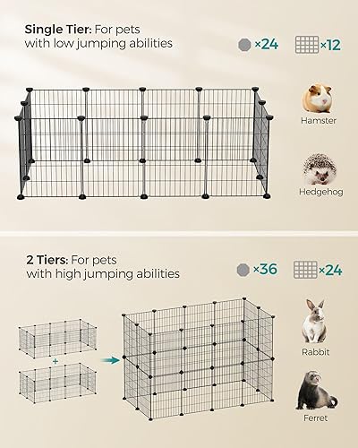 Miniatura 3 de SONGMICS Corralito para mascotas, jaula de animales pequeños, valla para mascotas con bridas para cables, recinto de metal para conejillos de