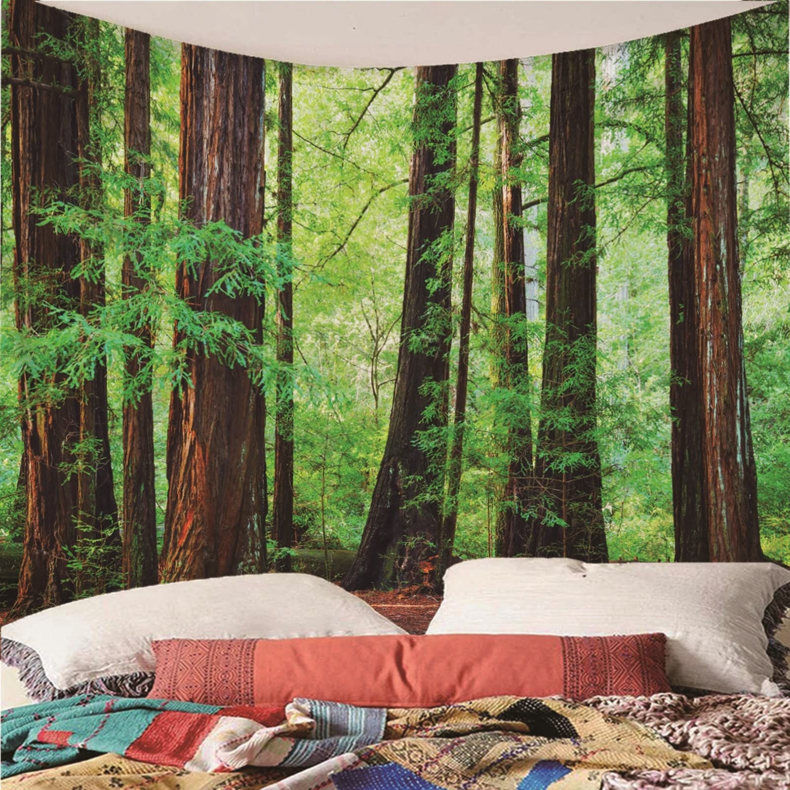 Aeici Tela Mural Pared, Manta Pared Decorativa Tapiz de Pared Bosque Tapiz- Marrón Verde, 350x256CM