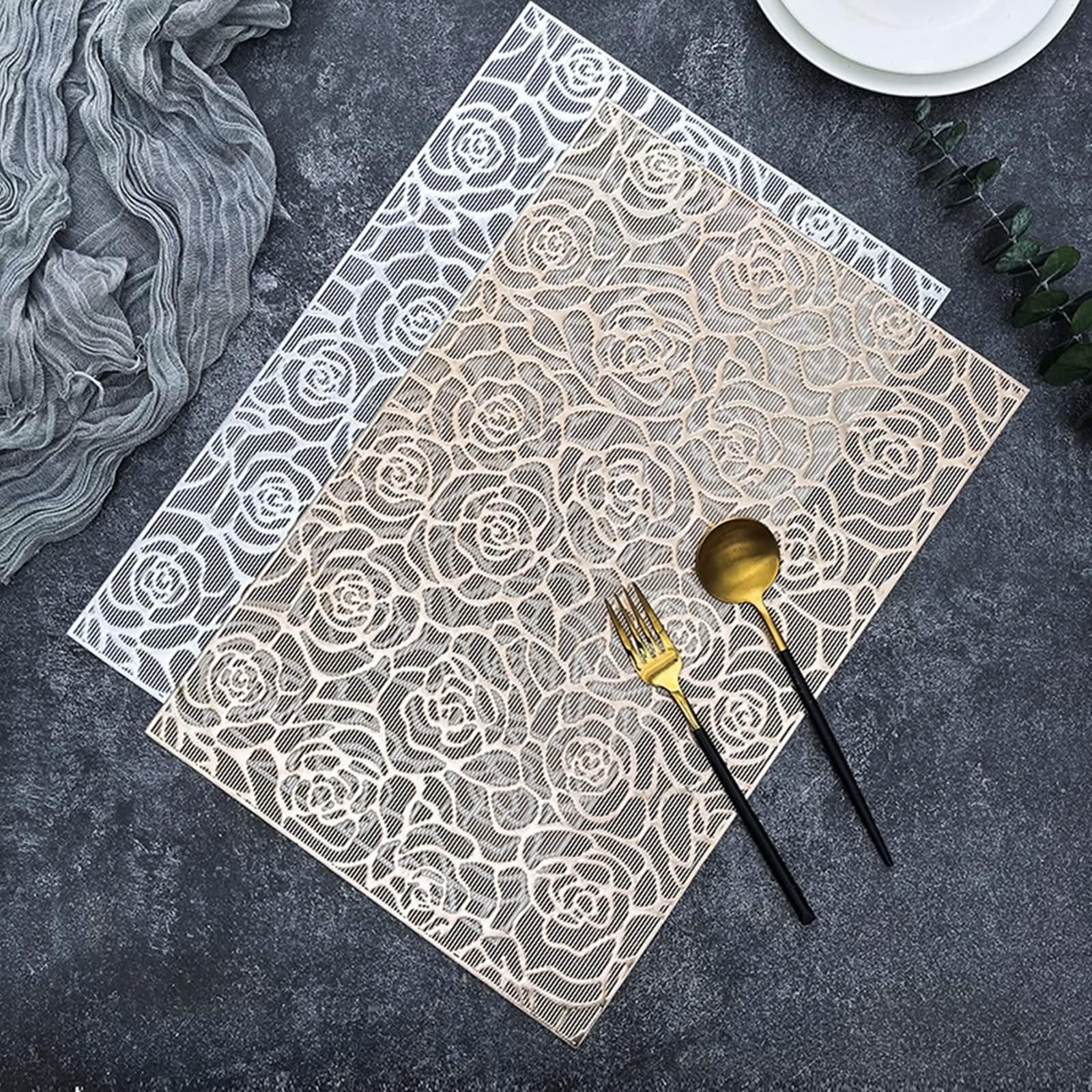 Gold Placemats, Placemats for Dining Table Lot de 6 Motif de Roses Creuses PVC Dessous de Table 30x45cm