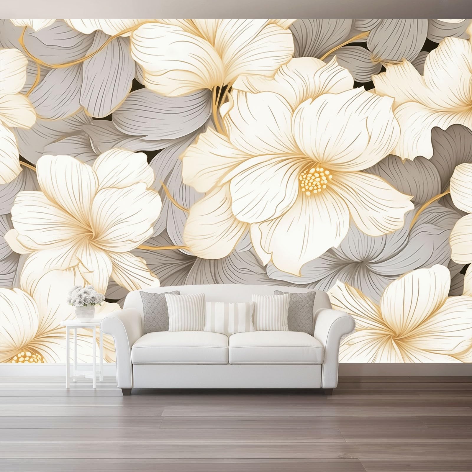 Genérico Papel Pintado Gris, Papel Pintado Tejido no Tejido Estética Líneas Patrones Florales para Salón y Dormitorio - Decoración de Pared 250 x 175 cm（WxH