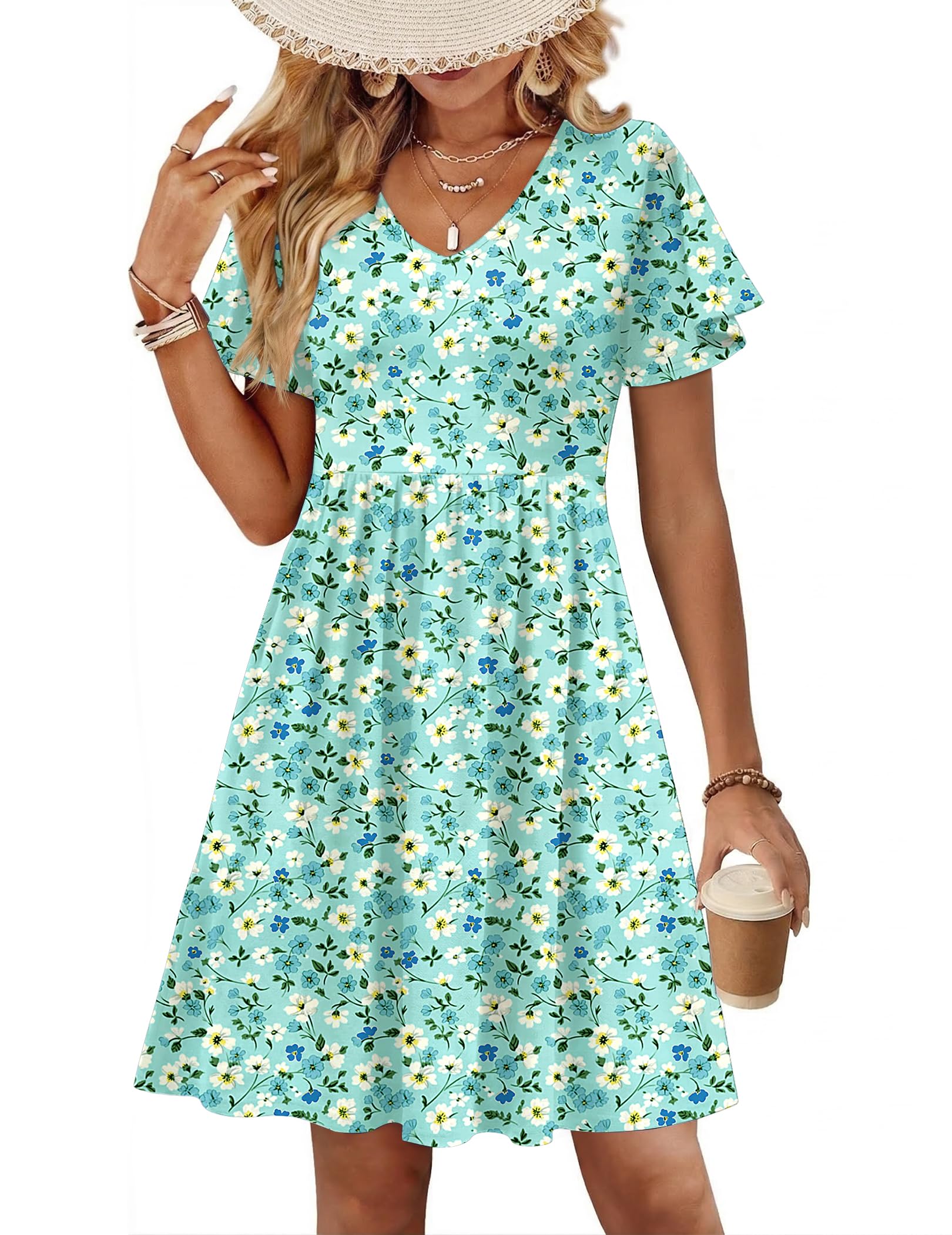 Zeagoo Womens Summer Dress Casual Swing Sundresses Floral Ruffle Short Sleeve Wedding Guest Dress Beach Mini Dress 2026