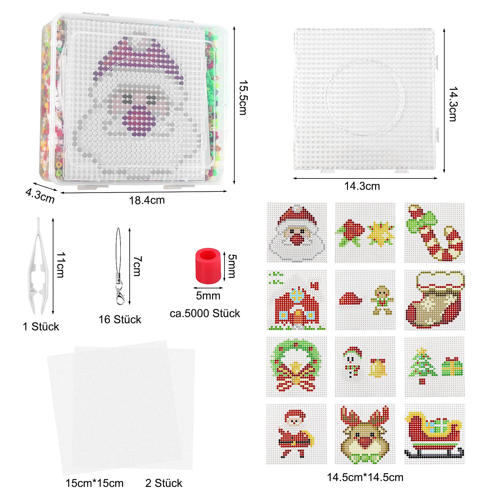 Homgaty Fuse Beads Pegboards, Clear Animal Shape Plastic Beads Template Boards with 18 Pcs Colorful Cards for Christmas Craft Beads - Image 2