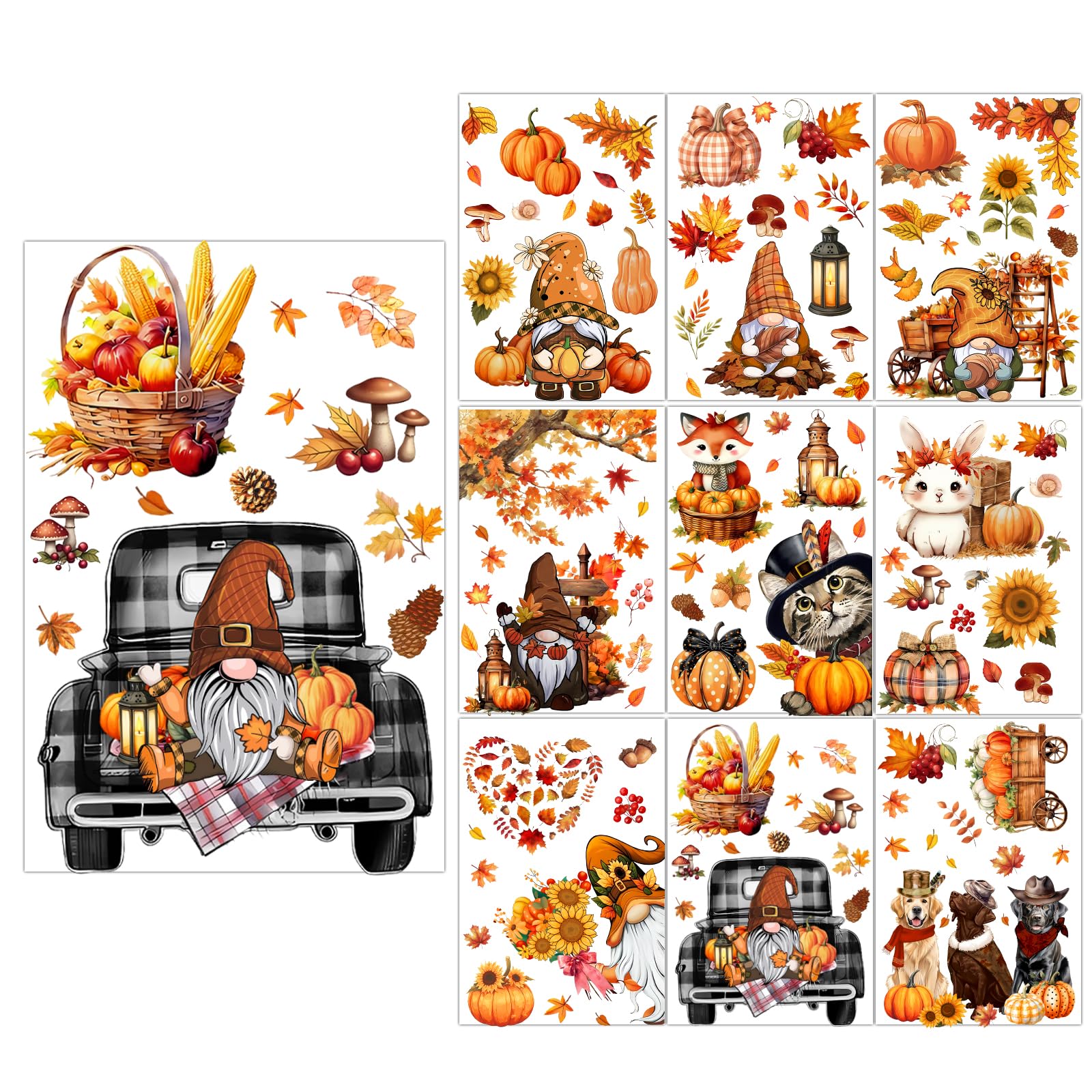 Christmas Dwarf Window Stickers, Doulbe-Sided 9 Sheets Animals Window Clings Home Decor for Thanksgiving Party, Static Glass Decoration for Christmas Party