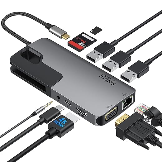 USB C Laptop Docking Station 10 in 1 MacBook Adapter Multiport USB C Hub Thunderbolt Docking Station Laptop Dock to HDMI+VGA, USB 3.0, 100W PD, RJ45, SD/TF, Audio for HP, MacBook Air/Pro, Dell XPS