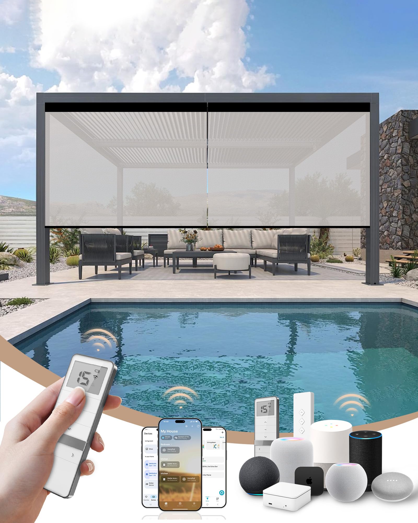 Kincmo Motorized Outdoor Shades, Outdoor Motorized Blinds for Patio Porch