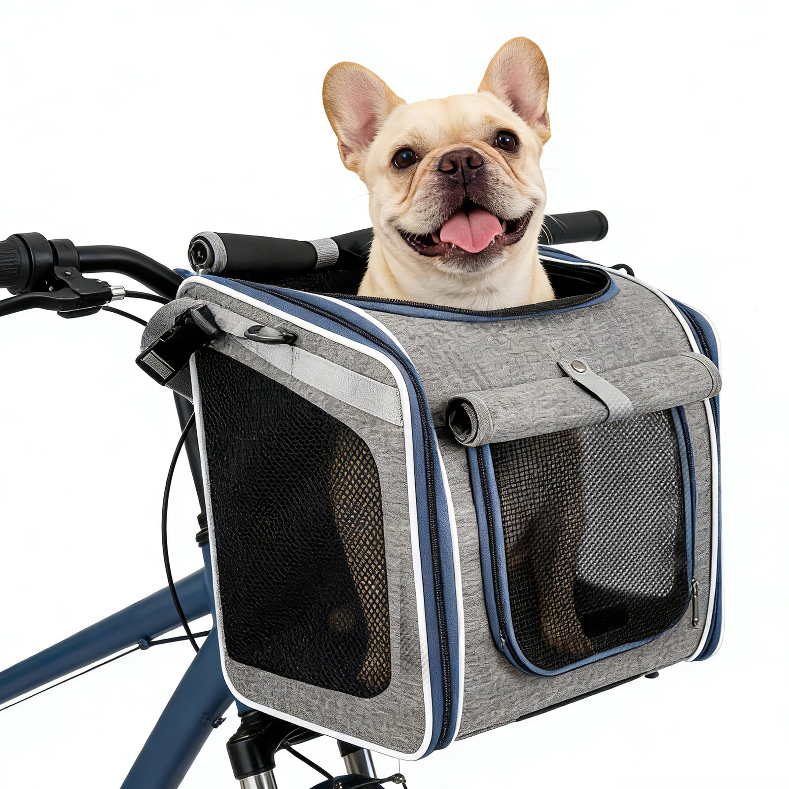 Hundekorb Fahrrad Vorne, 4-in-1 Hundekorb für Fahrrad, Erweiterbarer Hunderrucksack, Hunde-Fahrradkorb mit 4 Mesh-Fenster, 4-Offenen Türen
