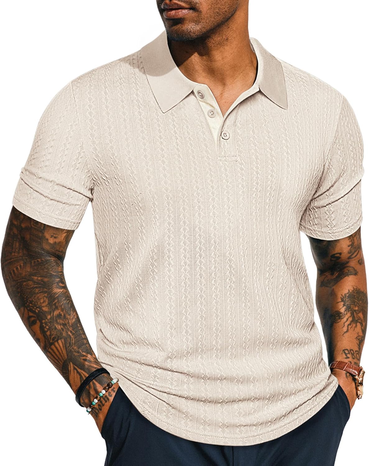 PJ PAUL JONES Men's Textured Short Sleeve Polo Shirt