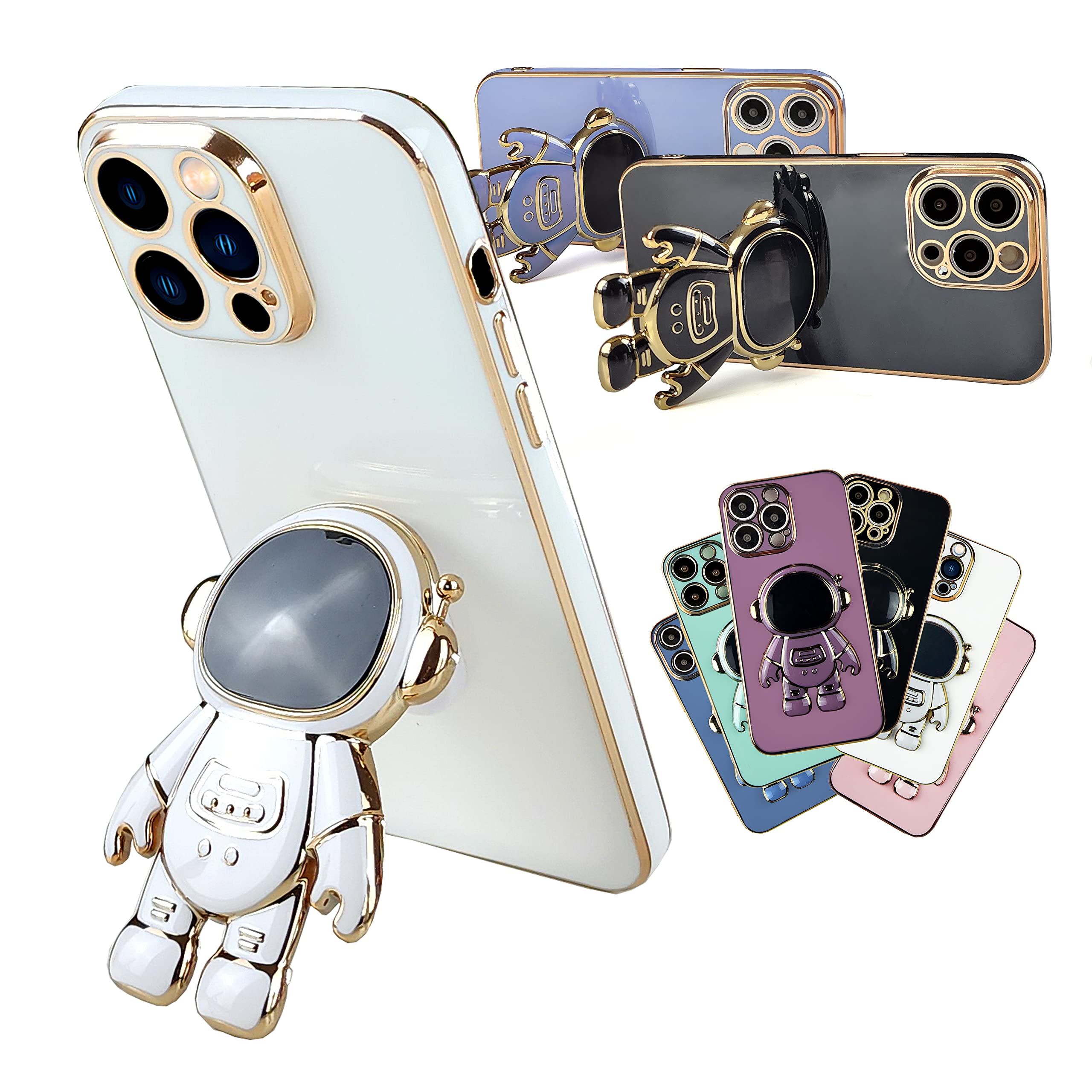 Astronaut Phone Case Cover for iPhone 14 Pro Max, Includes Hidden Stand, Unique 6d Spaceman Design Kick Stand Shockproof Camera Protector (Vanilla White)