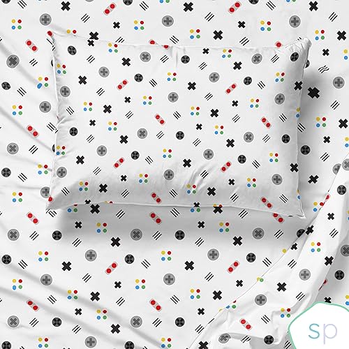 Miniatura 6 de Saturday Park Gamer - Juego de sábanas tamaño matrimonial de 4 piezas, 100% algodón orgánico, certificado GOTS y Oeko-TEX