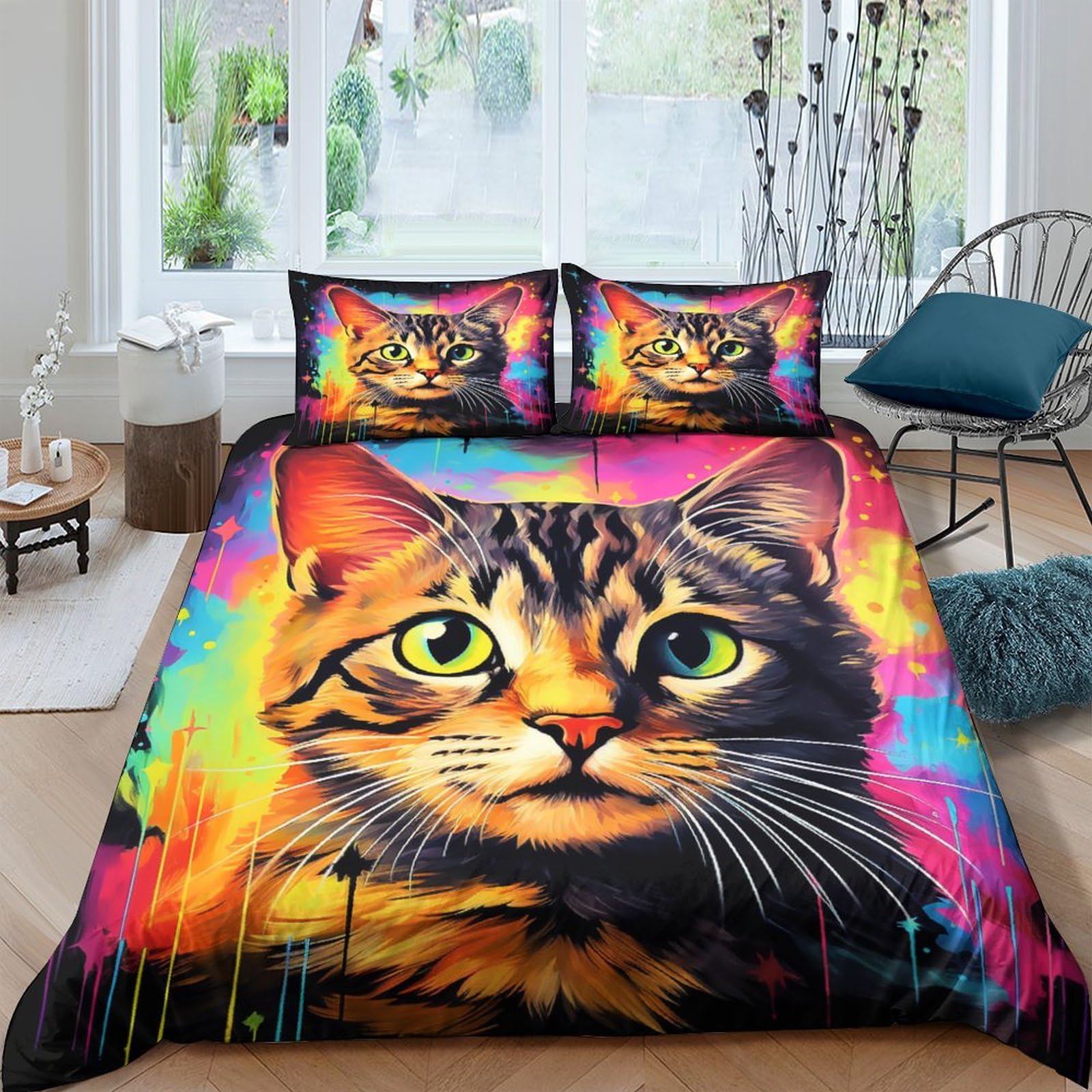 Housse de couette chat imprimé 3D pour une chambre d'enfant cocooning et moderne