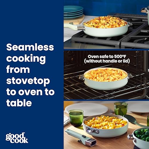 Miniatura 6 de GoodCook Sartén de cerámica, fabricada sin PFAS, PTFE, PFOA, plomo y cadmio, compatible con inducción, antiadherente y apta para horno con mango