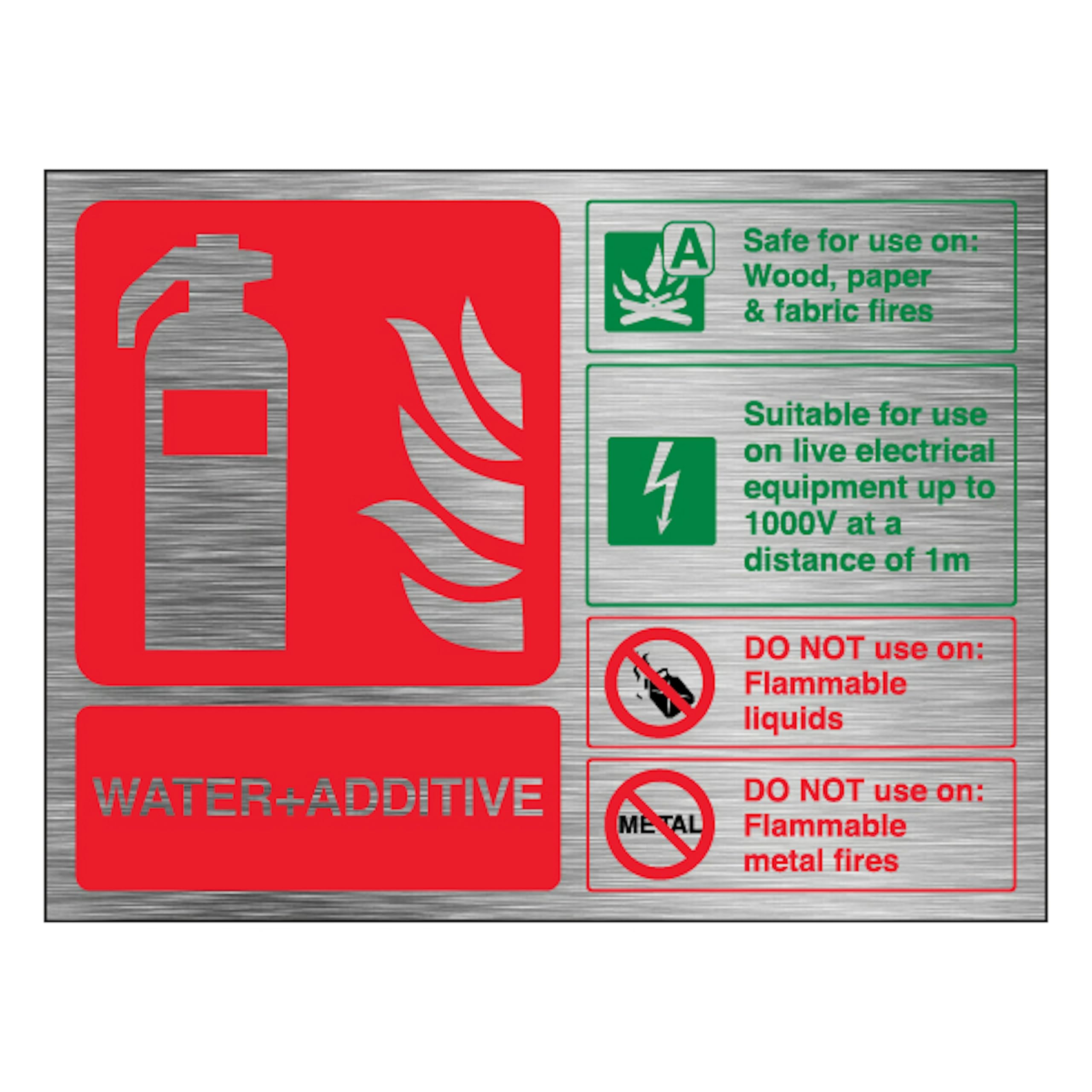 V Safety Water + Additive - Landscape 150 x 100 mm - 1.6mm Aluminium Effect Rigid Plastic Safety Sign