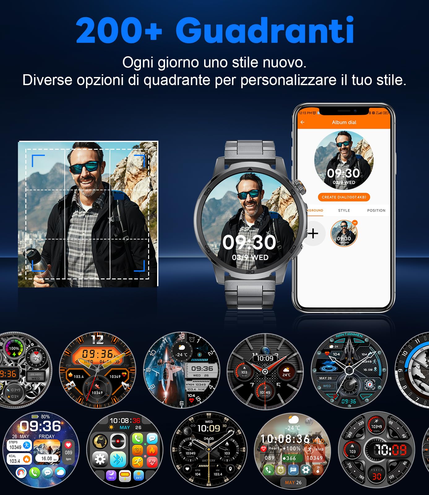 Smartwatch Uomo Militare, 1000 mAh, Touchscreen HD 1,85", Luce LED, Funzione Telefono, Monitoraggio Cardiaco/Sonno, IP68, 110+ Modalità Sportive, Compatibile iOS/Android