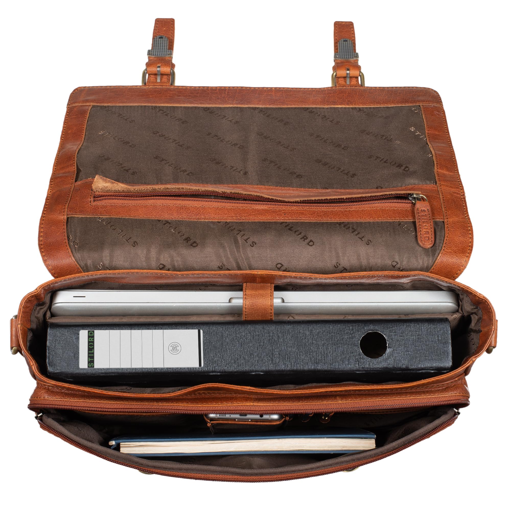 STILORD Calvin Maletín Piel Hombres Grande para portátil 15.6 Pulgadas Mensajero Bolsa Bandolera Trabajo Bolso Negocios de Cuero Color:Zamora - marrón