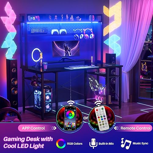 Miniatura 10 de armocity Escritorio para juegos mejorado 2024 con gabinete, escritorio mágico para computadora de 48 pulgadas con luces LED y tomacorrientes,