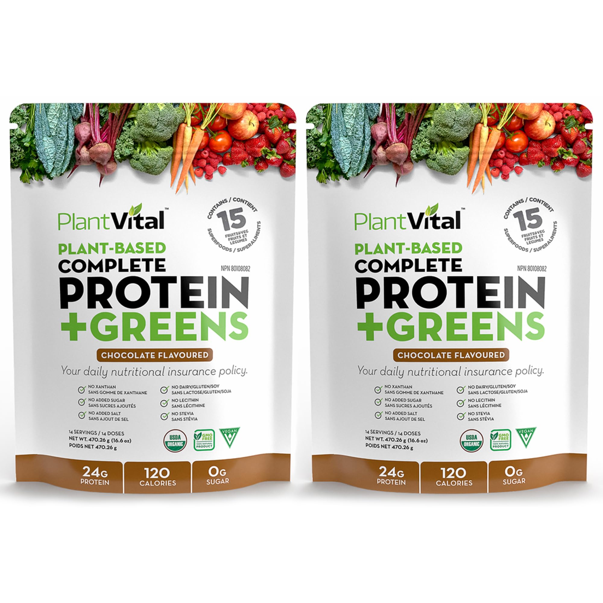 Plantvital Vegan Chocolate Protein Powder - 15 Green Superfoods powder - Chocolate greens powder - Spirulina Powder, Kale, Beets - Organic greens powder - Non-GMO, Gluten-Free - 14 Servings -1 Pouch