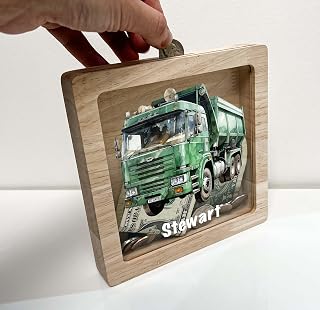 Personalized Savings Piggy Bank for Boys Custom Name Money Box Sanitation Garbage Trash Truck Heavy Duty Themed Toddler Boys Gift - Teach Savings in Style - Made in America