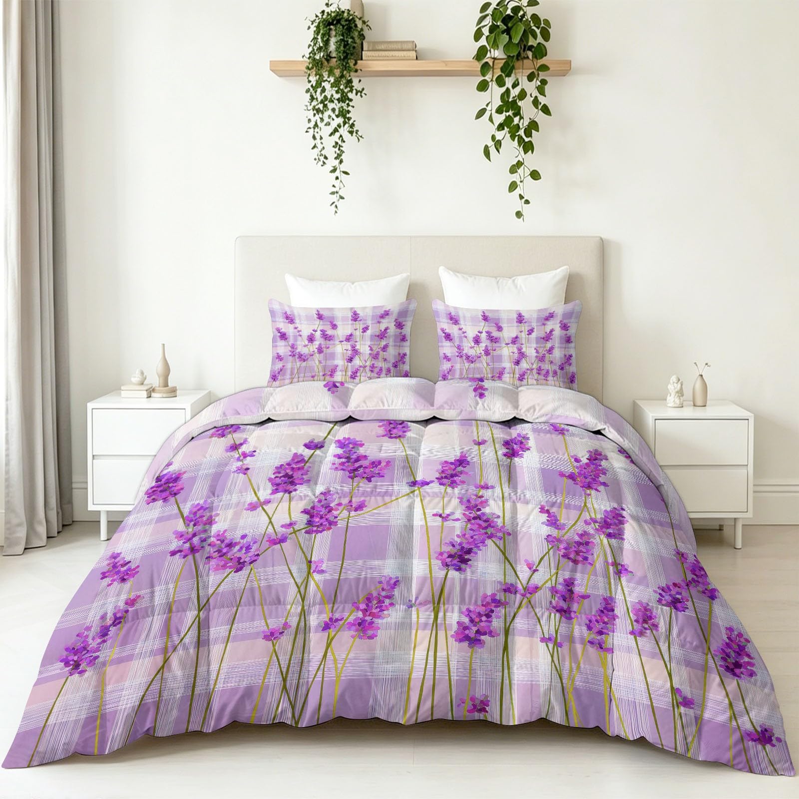 Genérico Edredón Invierno 150x200cm Lavanda Morada Edredón Nórdico Acolchado Suave Cálido y Transpirable con 2 Fundas Almohada 50x70cm, Lavable, 4 Estaciones